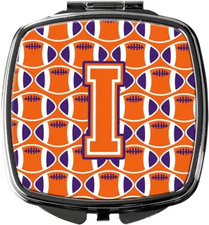 Caroline's Treasures CJ1072-ISCM Letter I Football Orange, White and Regalia Compact Mirror Decorative Travel Makeup Mirror for Women Girls Gifts Pocket Makeup Mirror Folding Handheld