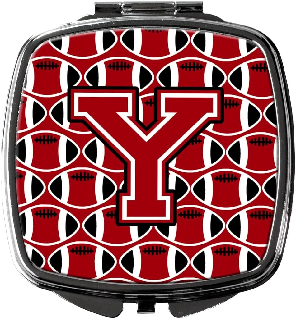Caroline's Treasures CJ1073-YSCM Letter Y Football Red, Black and White Compact Mirror Decorative Travel Makeup Mirror for Women Girls Gifts Pocket Makeup Mirror Folding Handheld