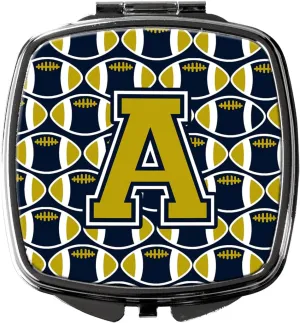 Caroline's Treasures CJ1074-ASCM Letter A Football Blue and Gold Compact Mirror Decorative Travel Makeup Mirror for Women Girls Gifts Pocket Makeup Mirror Folding Handheld