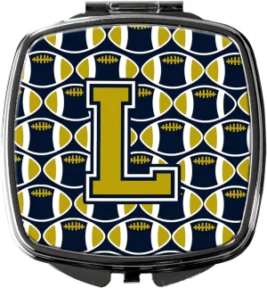 Caroline's Treasures CJ1074-LSCM Letter L Football Blue and Gold Compact Mirror Decorative Travel Makeup Mirror for Women Girls Gifts Pocket Makeup Mirror Folding Handheld