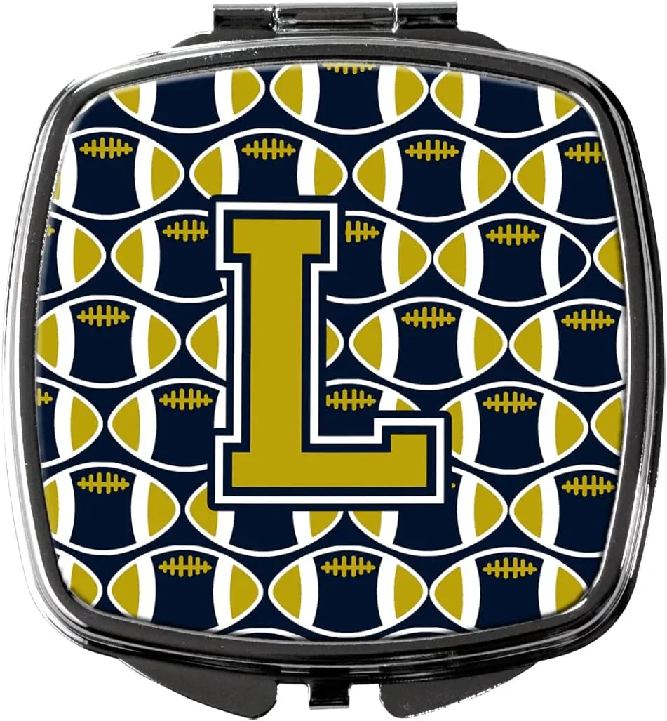 Caroline's Treasures CJ1074-LSCM Letter L Football Blue and Gold Compact Mirror Decorative Travel Makeup Mirror for Women Girls Gifts Pocket Makeup Mirror Folding Handheld