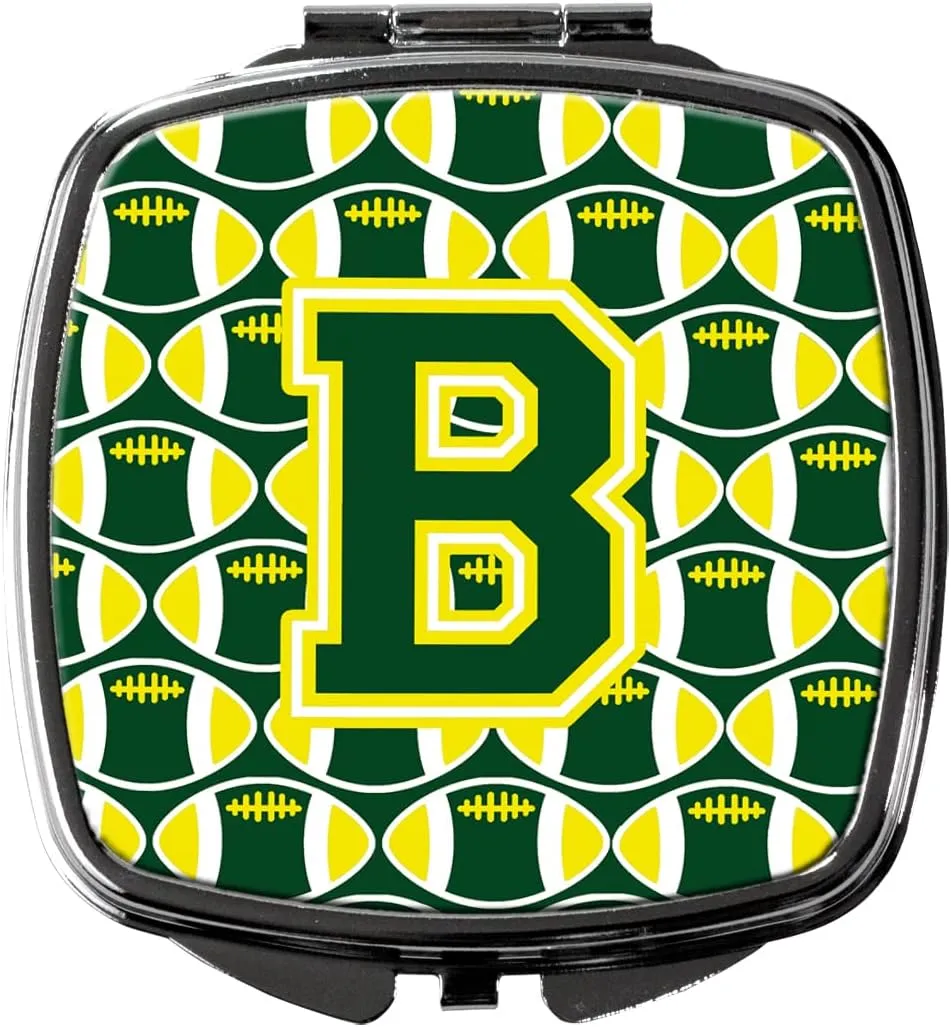 Caroline's Treasures CJ1075-BSCM Letter B Football Green and Yellow Compact Mirror Decorative Travel Makeup Mirror for Women Girls Gifts Pocket Makeup Mirror Folding Handheld