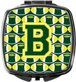 Caroline's Treasures CJ1075-BSCM Letter B Football Green and Yellow Compact Mirror Decorative Travel Makeup Mirror for Women Girls Gifts Pocket Makeup Mirror Folding Handheld