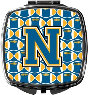 Caroline's Treasures CJ1077-NSCM Letter N Football Blue and Gold Compact Mirror Decorative Travel Makeup Mirror for Women Girls Gifts Pocket Makeup Mirror Folding Handheld