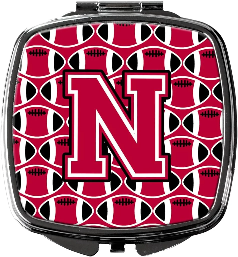Caroline's Treasures CJ1079-NSCM Letter N Football Crimson and White Compact Mirror Decorative Travel Makeup Mirror for Women Girls Gifts Pocket Makeup Mirror Folding Handheld