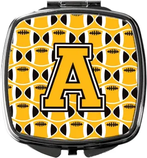 Caroline's Treasures CJ1080-ASCM Letter A Football Black, Old Gold and White Compact Mirror Decorative Travel Makeup Mirror for Women Girls Gifts Pocket Makeup Mirror Folding Handheld