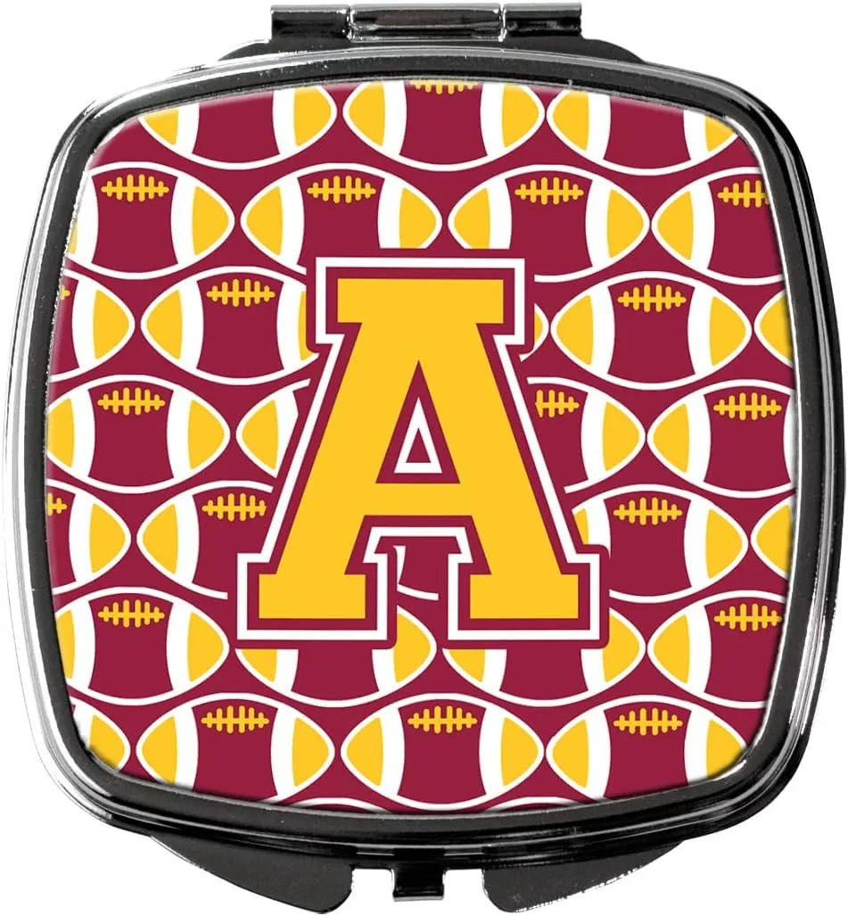Caroline's Treasures CJ1081-ASCM Letter A Football Maroon and Gold Compact Mirror Decorative Travel Makeup Mirror for Women Girls Gifts Pocket Makeup Mirror Folding Handheld