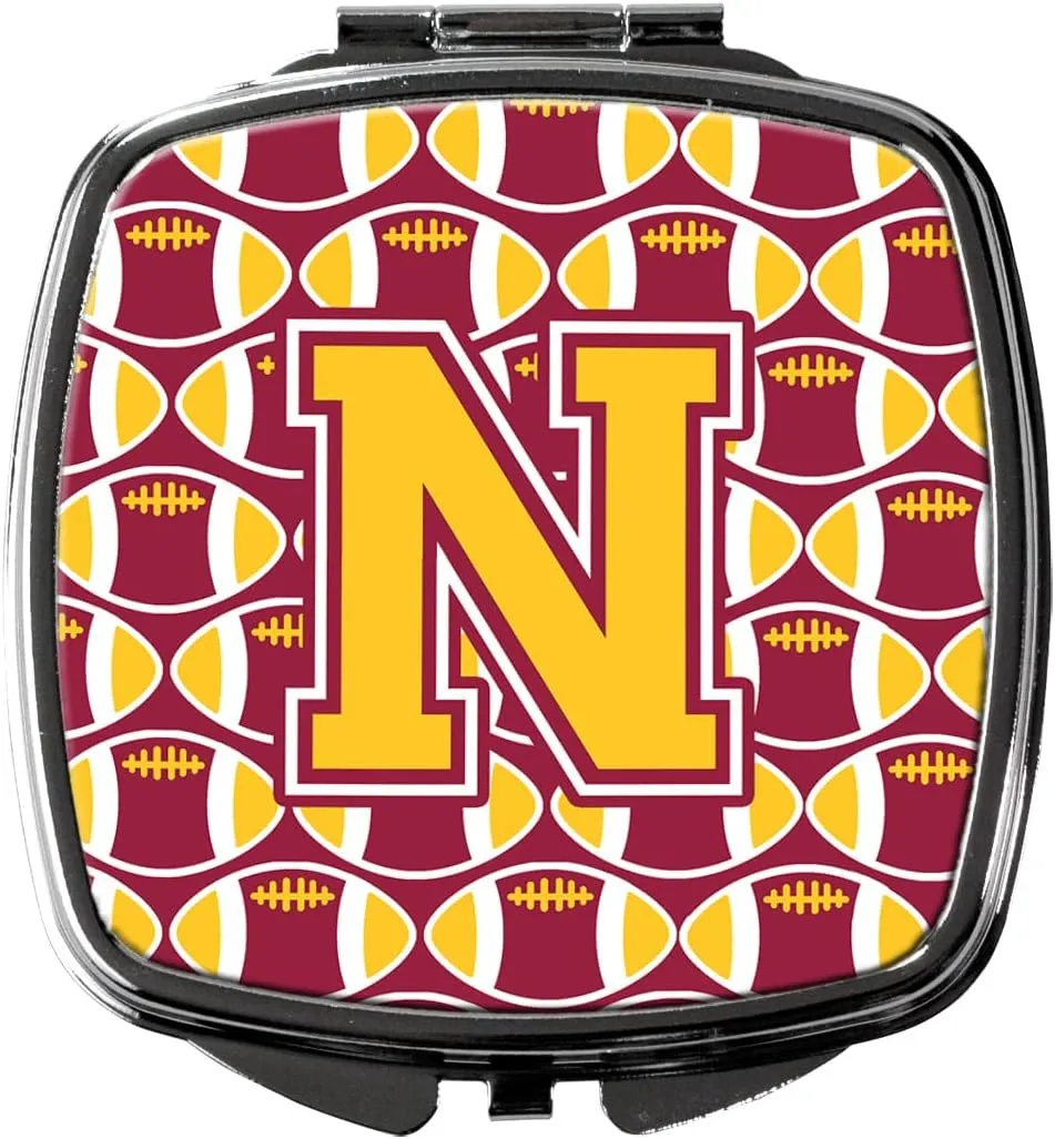 Caroline's Treasures CJ1081-NSCM Letter N Football Maroon and Gold Compact Mirror Decorative Travel Makeup Mirror for Women Girls Gifts Pocket Makeup Mirror Folding Handheld