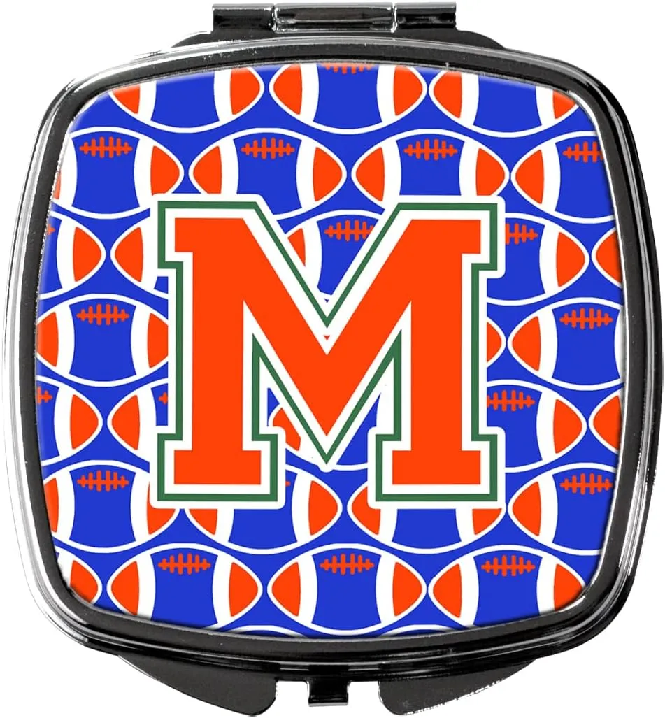 Caroline's Treasures CJ1083-MSCM Letter M Football Green, Blue and Orange Compact Mirror Decorative Travel Makeup Mirror for Women Girls Gifts Pocket Makeup Mirror Folding Handheld