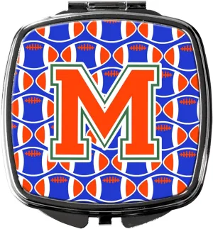 Caroline's Treasures CJ1083-MSCM Letter M Football Green, Blue and Orange Compact Mirror Decorative Travel Makeup Mirror for Women Girls Gifts Pocket Makeup Mirror Folding Handheld
