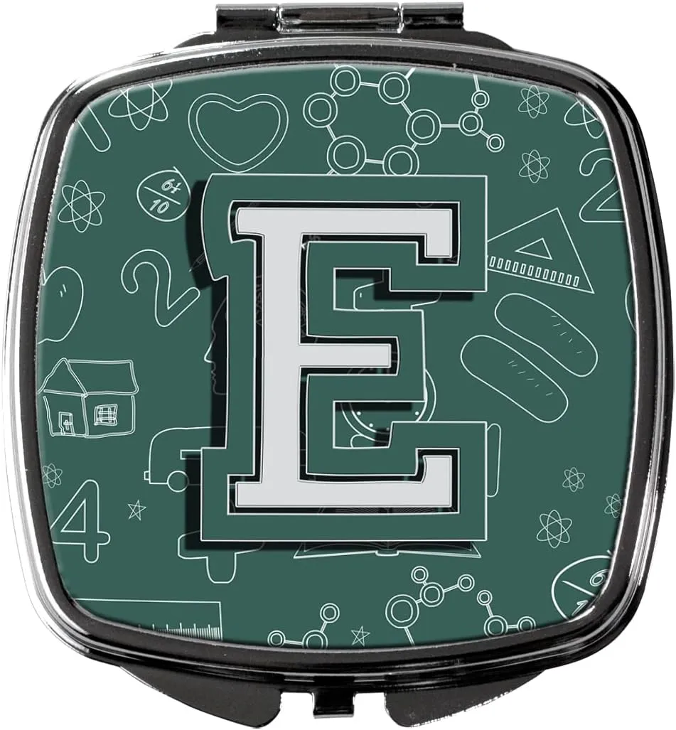 Caroline's Treasures CJ2010-ESCM Letter E Back to School Initial Compact Mirror Decorative Travel Makeup Mirror for Women Girls Gifts Pocket Makeup Mirror Folding Handheld