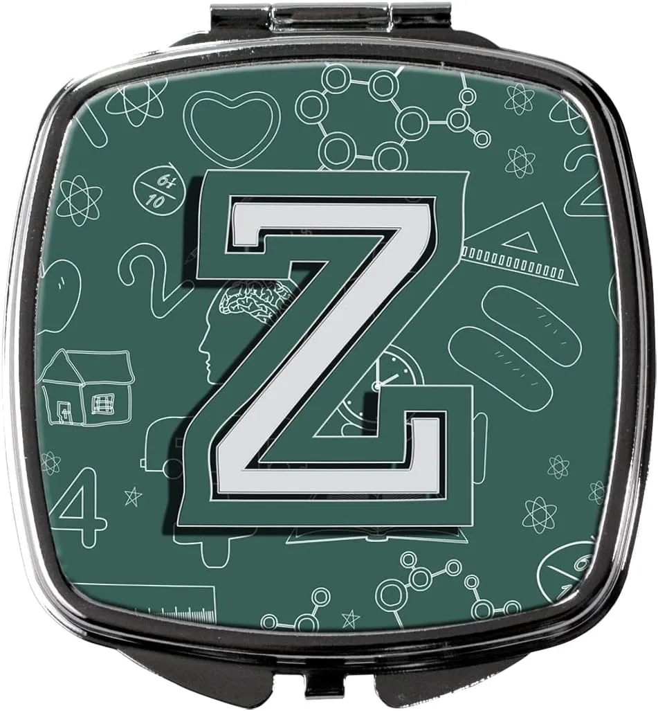 Caroline's Treasures CJ2010-ZSCM Letter Z Back to School Initial Compact Mirror Decorative Travel Makeup Mirror for Women Girls Gifts Pocket Makeup Mirror Folding Handheld