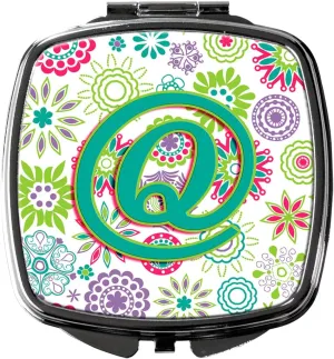Caroline's Treasures CJ2011-QSCM Letter Q Flowers Pink Teal Green Initial Compact Mirror Decorative Travel Makeup Mirror for Women Girls Gifts Pocket Makeup Mirror Folding Handheld