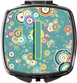Caroline's Treasures CJ2015-ISCM Letter I Circle Circle Teal Initial Alphabet Compact Mirror Decorative Travel Makeup Mirror for Women Girls Gifts Pocket Makeup Mirror Folding Handheld
