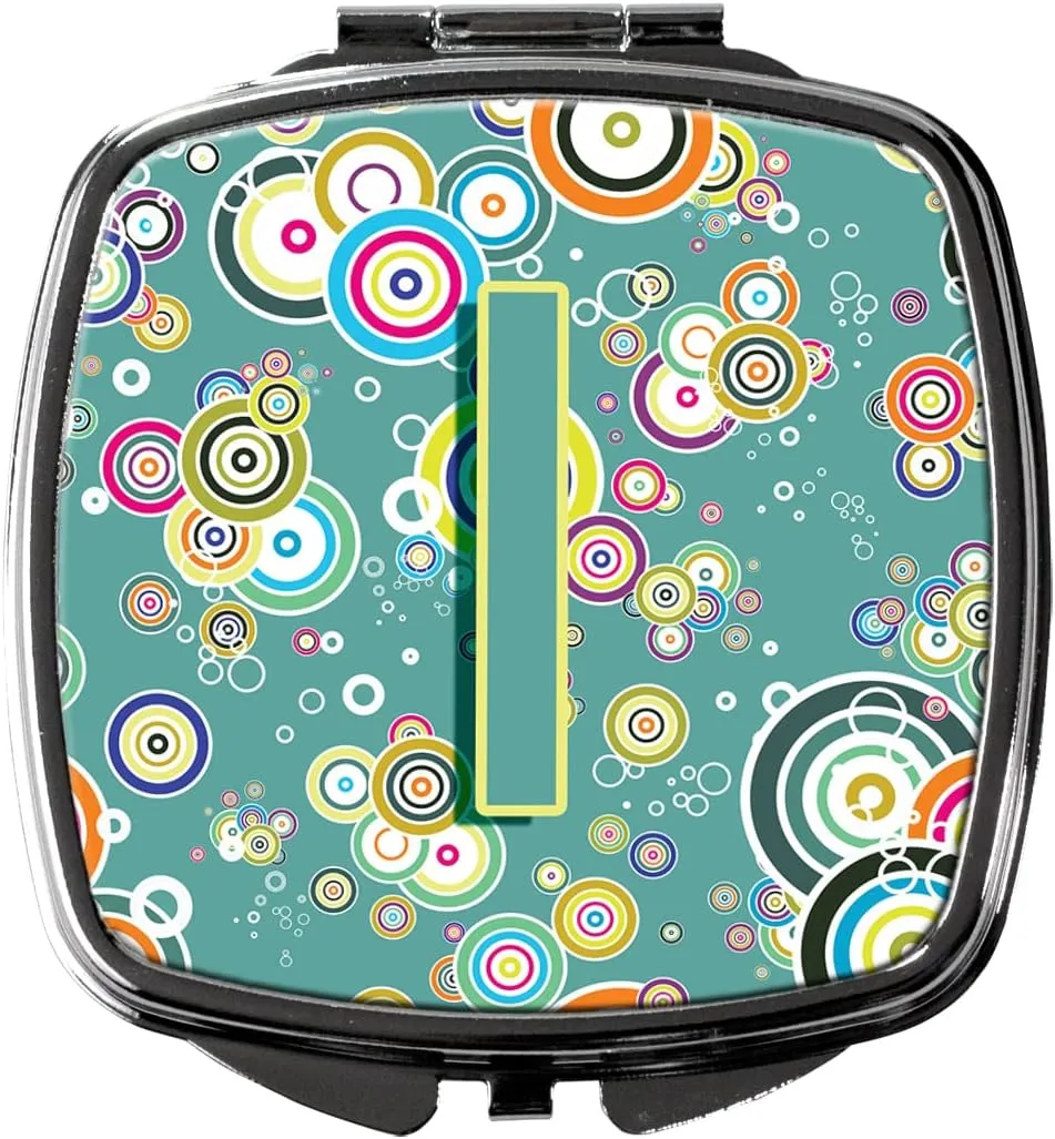Caroline's Treasures CJ2015-ISCM Letter I Circle Circle Teal Initial Alphabet Compact Mirror Decorative Travel Makeup Mirror for Women Girls Gifts Pocket Makeup Mirror Folding Handheld