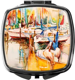 Caroline's Treasures JMK1238SCM Pelicans and Sailboats Compact Mirror Decorative Travel Makeup Mirror for Women Girls Gifts Pocket Makeup Mirror Folding Handheld