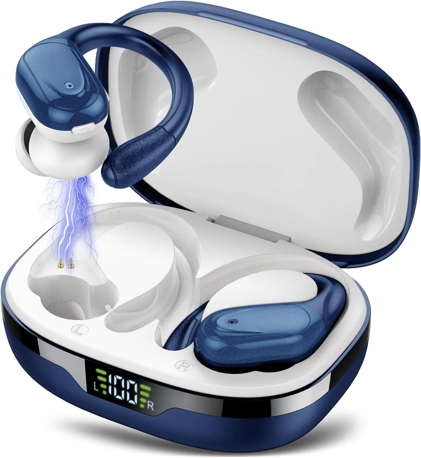CASCHO Ear Buds Wireless Earbuds Bluetooth 5.3 Headphones 60hrs Playtime with Digital Display Sports Wireless Headphones with Earhook Deep Bass IPX7 Waterproof Over-Ear Earbuds for Android iOS (Blue)