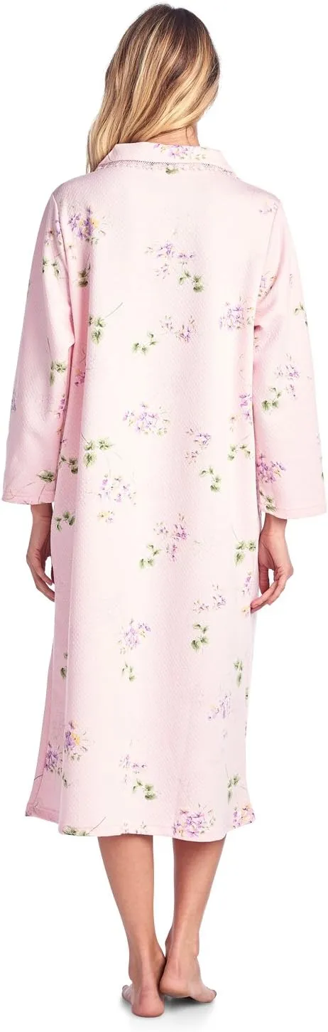 Casual Nights Women's Quilted House Coat Button Down Robe Long Sleeve Below Knee