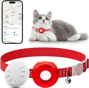 Cat Tracker,GPS Pet Tracker for Cats (Only iOS),No Monthly Fee Smart Pet Activity Tracker Compatible with Apple Find My,Waterproof Anti-Lost Finder Tag for Pets/Kids/Vehicles/Items-Red