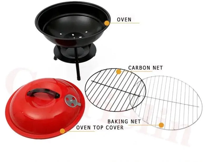 Charcoal Barbecue Grill, Barbecue Smoker Grill For Outdoor Cooking Camping, Heat Control Round BBQ Kettle, Portable Picnic Oven, Foldable Kebab Stove, Football Style BBQ Grill And Oven With Moving Stand, Trolley Grill Kettle