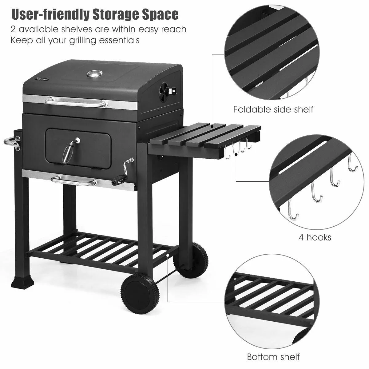 Charcoal Barbecue  Grill Outdoor W/Wheels Portable