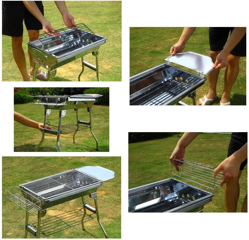 Charcoal Barbecues, Stainless Steel Barbecue Grill Portable Folding for Outdoor Cooking Camping Hiking Picnics