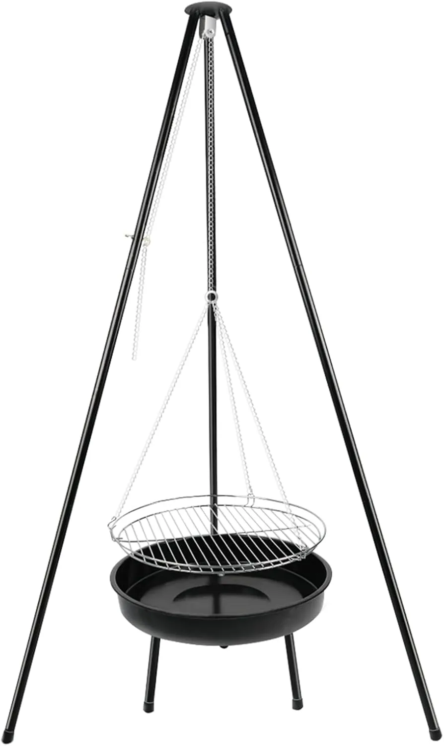 Charcoal Grill, Adjustable Height Outdoor Camping Firepit Tripod Camp Portable Bbq Grill Hanging Tripod Chain Barbeque Charcoal Grill