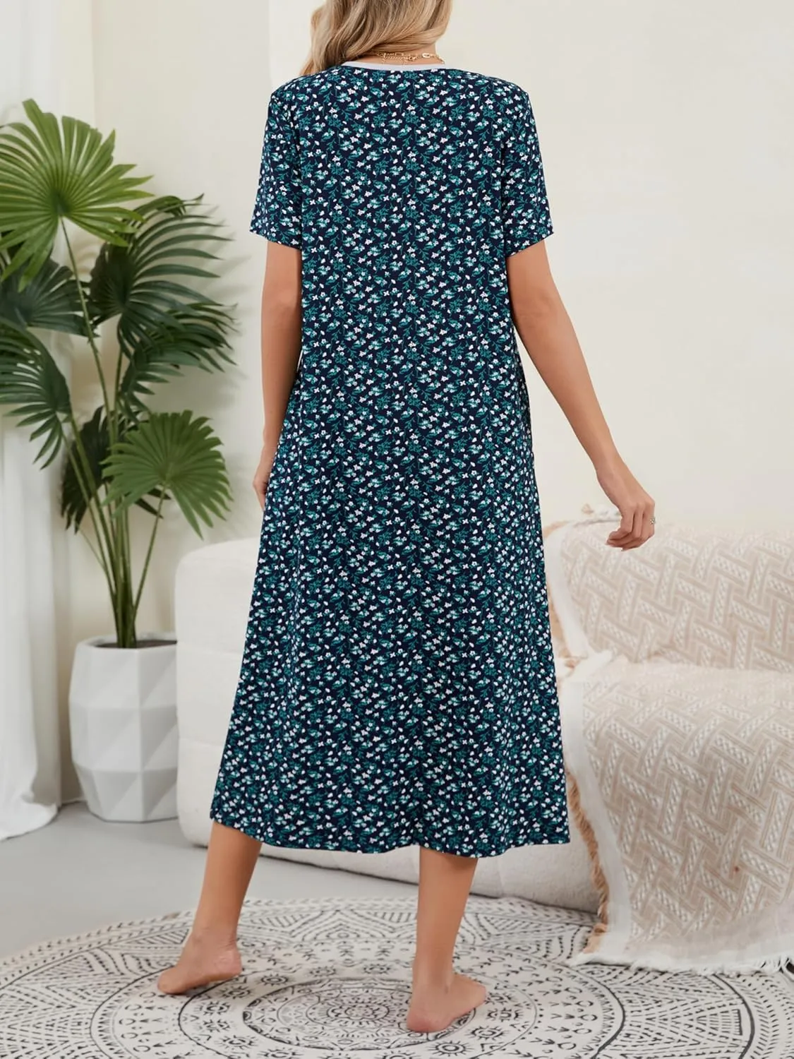 Chunoy Sleepshirt Dress for Womens Short Sleeve Nightgown Button Henley Sleepwear Gown Lounge Night Dress