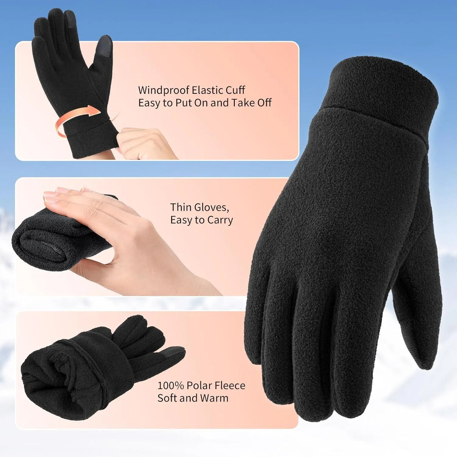 Cierto Winter Gloves for Men Women: Thermal Touch Screen Polar Fleece Gloves with Elastic Cuff for Running Outdoor Activities