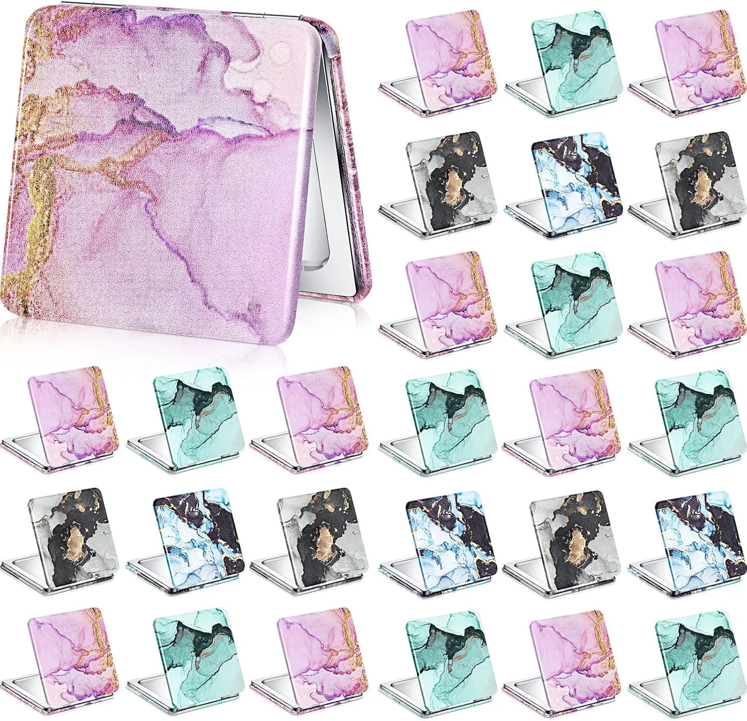 Cindeer 40 Pcs Compact Mirror Bulk Small Purse Portable Pocket Hand Double Sided Magnifying Makeup Mirror Square with 2X 1x Magnification for Girls Woman Mother Travel