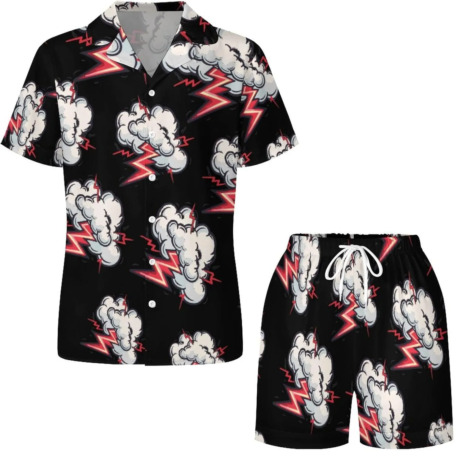 Cloud Thunder Women's Satin Pajama Set Short Sleeve Button Down Sleepwear Loungewear Pj Set