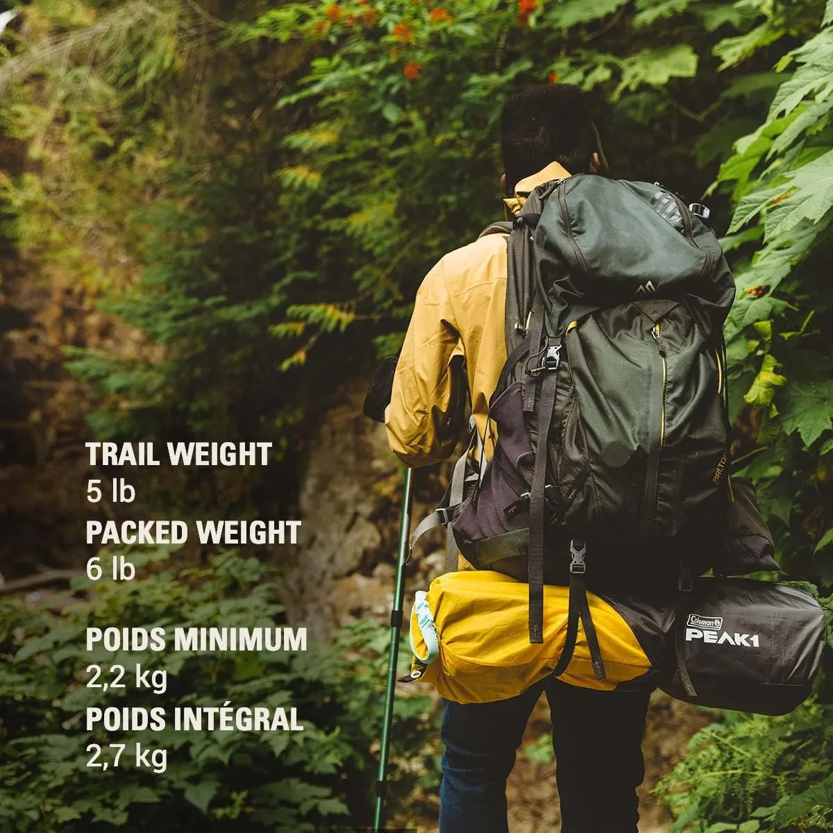 Coleman PEAK1 Premium Backpacking Tent, Waterproof Fabric with 2,000mm Waterhead Rating can Withstand Winds up to 45 MPH; Wide Door, Star View Window, & Footprint Included, 1/2/3/4/6 Person Tent