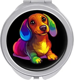Colorful Dachshund Compact Makeup Mirror Mini Foldable Cosmetic Mirror Portable Travel Mirror for Purse Pocket