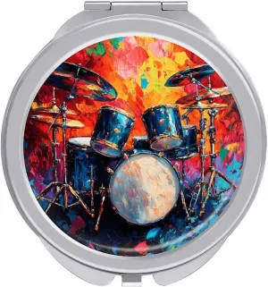 Colorful Drum Musical Instruments Travel Makeup Mirror 2-Sided 1x 2X Magnification Portable Mini Mirror for Handbag Purse Pocket
