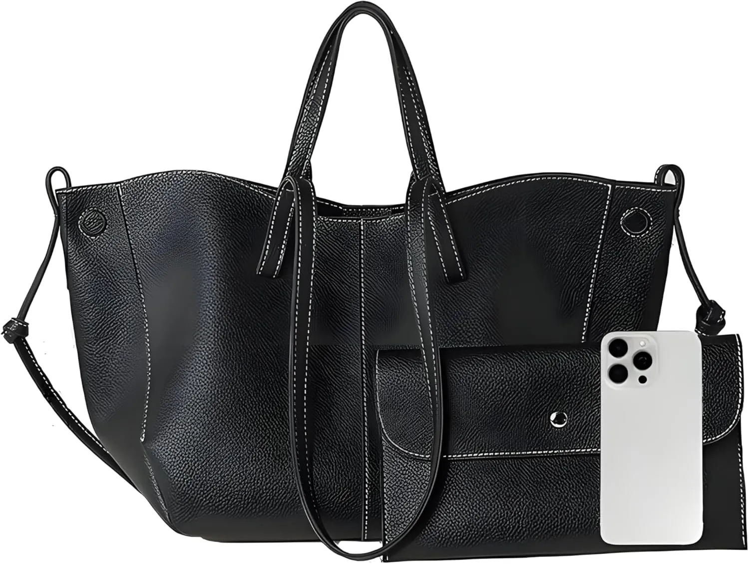 Comes with wallet and wing shaped tote bag, magnetic seal, synthetic leather, handheld and single shoulder (non adjustable)