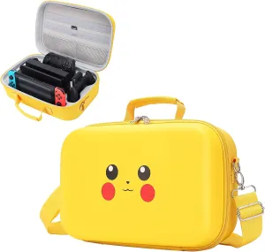 Compact Hard Shell Cute Carrying Travel Case, Kawaii Yellow Storage Bag Compatible with Nintendo Switch/Switch OLED, Portable Travel Case with strap (18 Game-Card Slots).