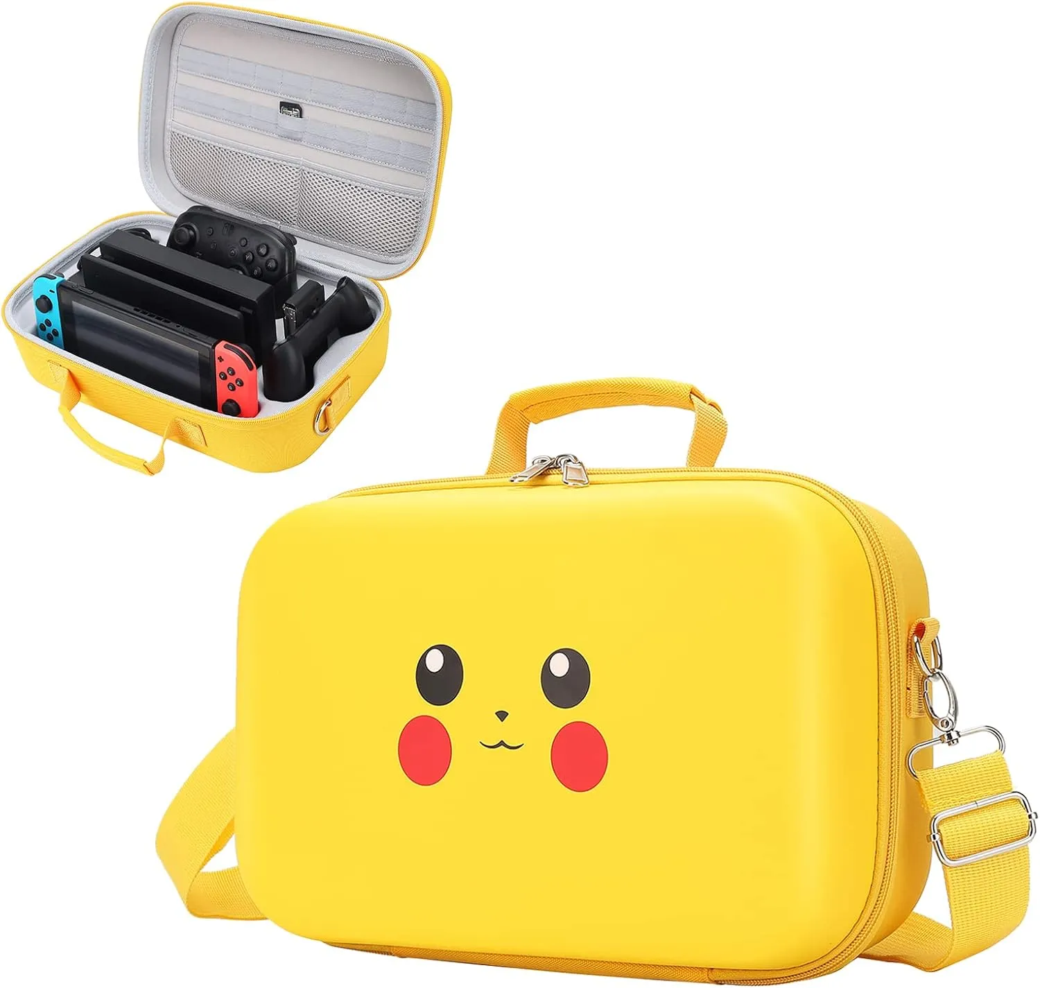 Compact Hard Shell Cute Carrying Travel Case, Kawaii Yellow Storage Bag Compatible with Nintendo Switch/Switch OLED, Portable Travel Case with strap (18 Game-Card Slots).