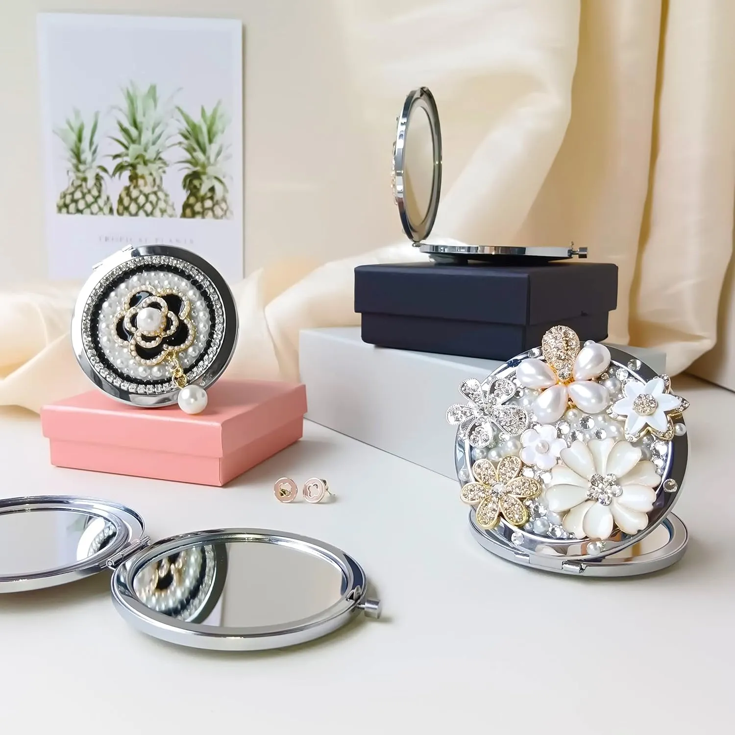 Compact Mirror 1x/2x Magnification Pocket Mirror for Women Portable Mirror 3inch Cute Small Mirror Travel Makeup Mirror (Daisy)