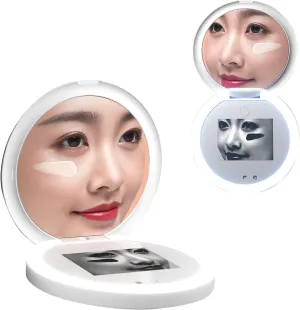 Compact Mirror with UV Camera for Sunscreen Test 2X Magnification Portable Lighted Makeup Mirror for Checking Facial Sunscreen & Detection of Makeup Removal for Handbag Pocket Mirror, 4 Inch