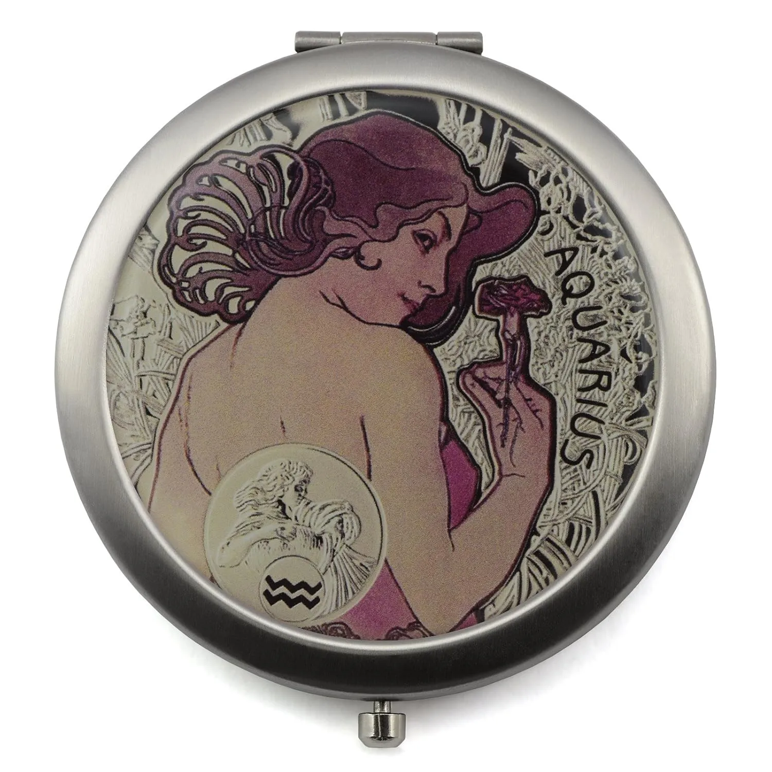 Compact mirror with Vintage Zodiac Sign Design, Stainless Steel, Gift Box included | Pocket magnifying mirror