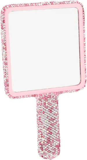 Compact Rhinestone Handheld Mirror Portable Makeup Mirror with Design for Vanity Bedroom Office and Women of All Ages