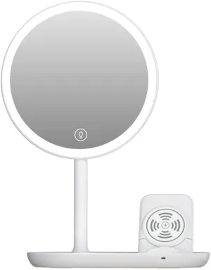 Compact Vanity Mirror Desktop Led Makeup Mirror with Light, Smart Dimming, Make-up Beauty Mirror, Wireless Charging Desktop Vanity Mirror Salon Hairdressing Mirror ( Color : B , Size : 23*17.3*33.5cm