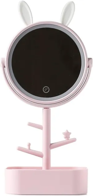 Compact Vanity Mirror Desktop Makeup Mirror LED Lighted Rotating Mirror Magnifying Mirror Makeup Mirror Ladies Makeup Light with Storage Box Salon Hairdressing Mirror (Color : Pink)