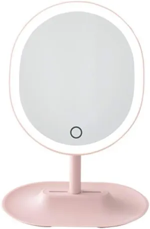 Compact Vanity Mirror Smart LED Rechargeable Portable Makeup Mirror with Light Desktop Makeup Mirror Simple Large Beauty Makeup Mirror Salon Hairdressing Mirror (Color : Pink)