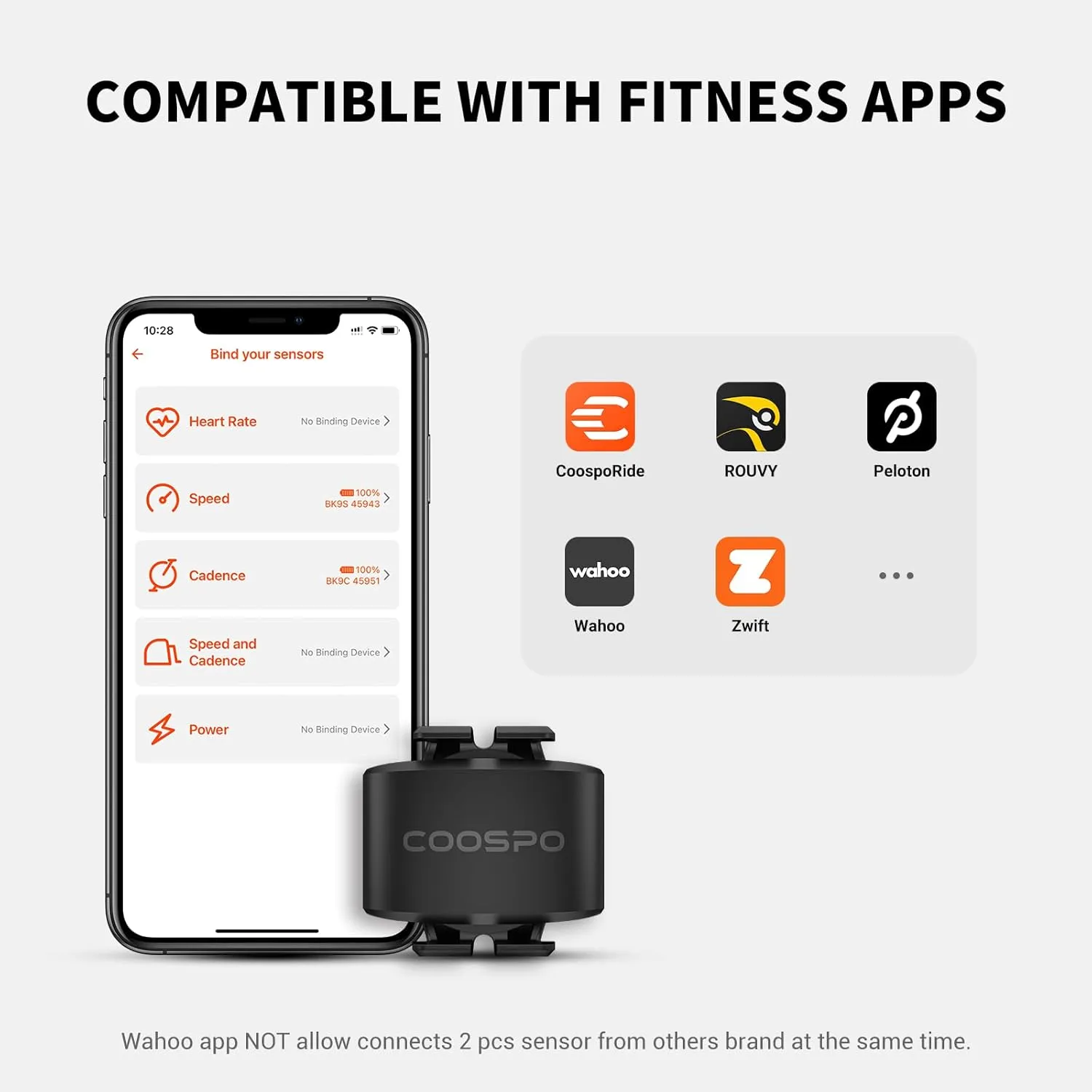 COOSPO Bike Cadence Speed Sensor BK9,Bluetooth 5.0 ANT  Cycling Cadence Bicycle RPM Sensor,IP67 Waterproof & 300H Battery, Compatible with Rouvy/Peloton/Wahoo APP/GPS Bike Computers