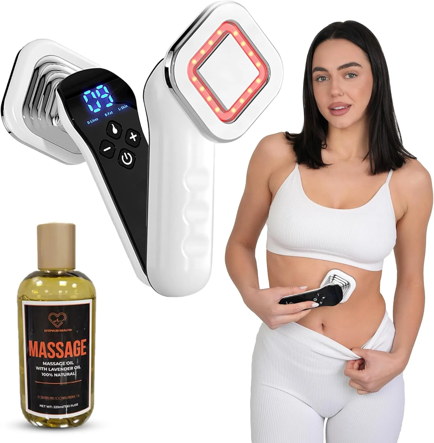 Cordless Cellulite Massager with Anti-Cellulite Massage Oil Infused with Essential Oils - Body Sculpting, Cavitation Machine for Belly, Arm, Leg and Thighs