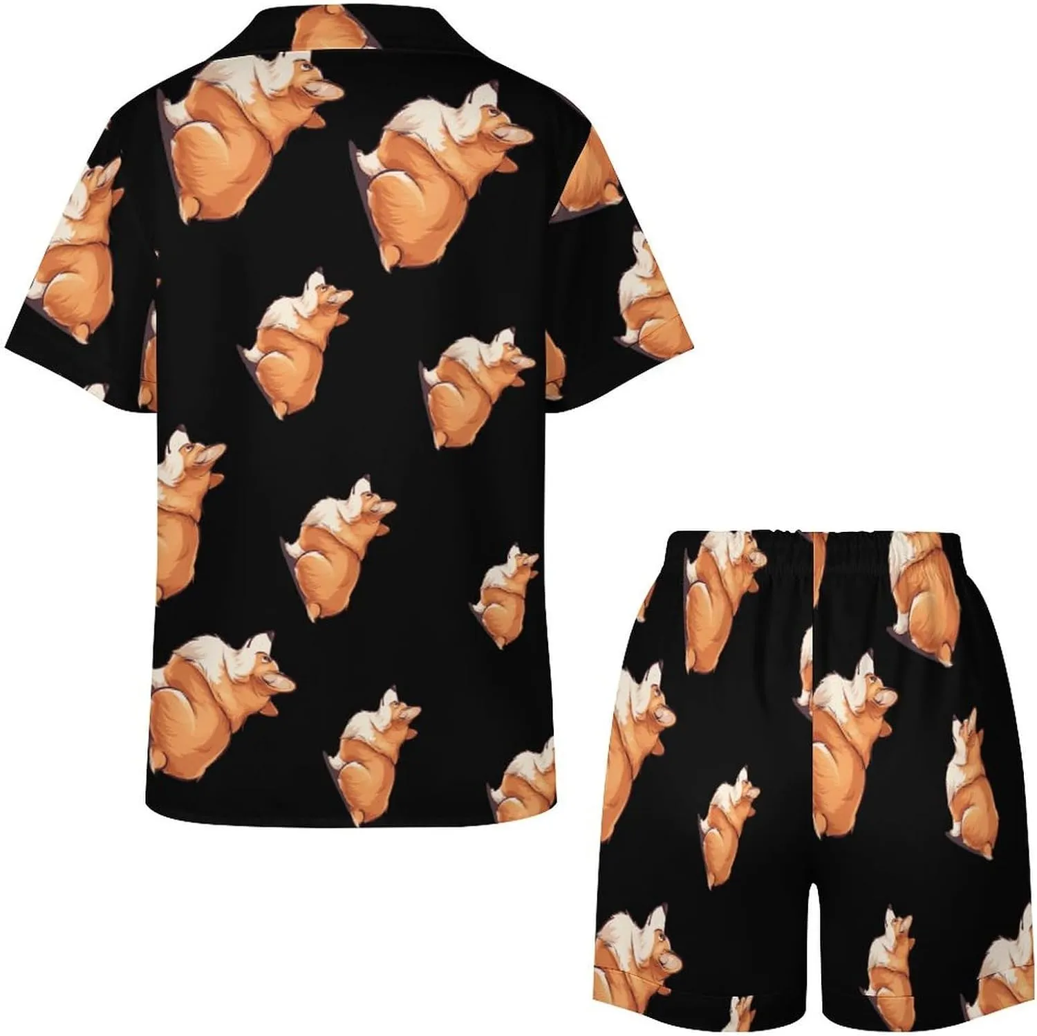 Corgi Women's Satin Pajama Set Short Sleeve Button Down Sleepwear Loungewear Pj Set