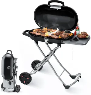 COWSAR Portable Propane Gas Grill 15,000 BTUS,BBQ Gas Grill with 348 SQ Inch Large Cooking Areas, Quick-Fold Legs & Wheels, Portable & Foldable BBQ Grill for Camping/Tailgating/Picnic, Black