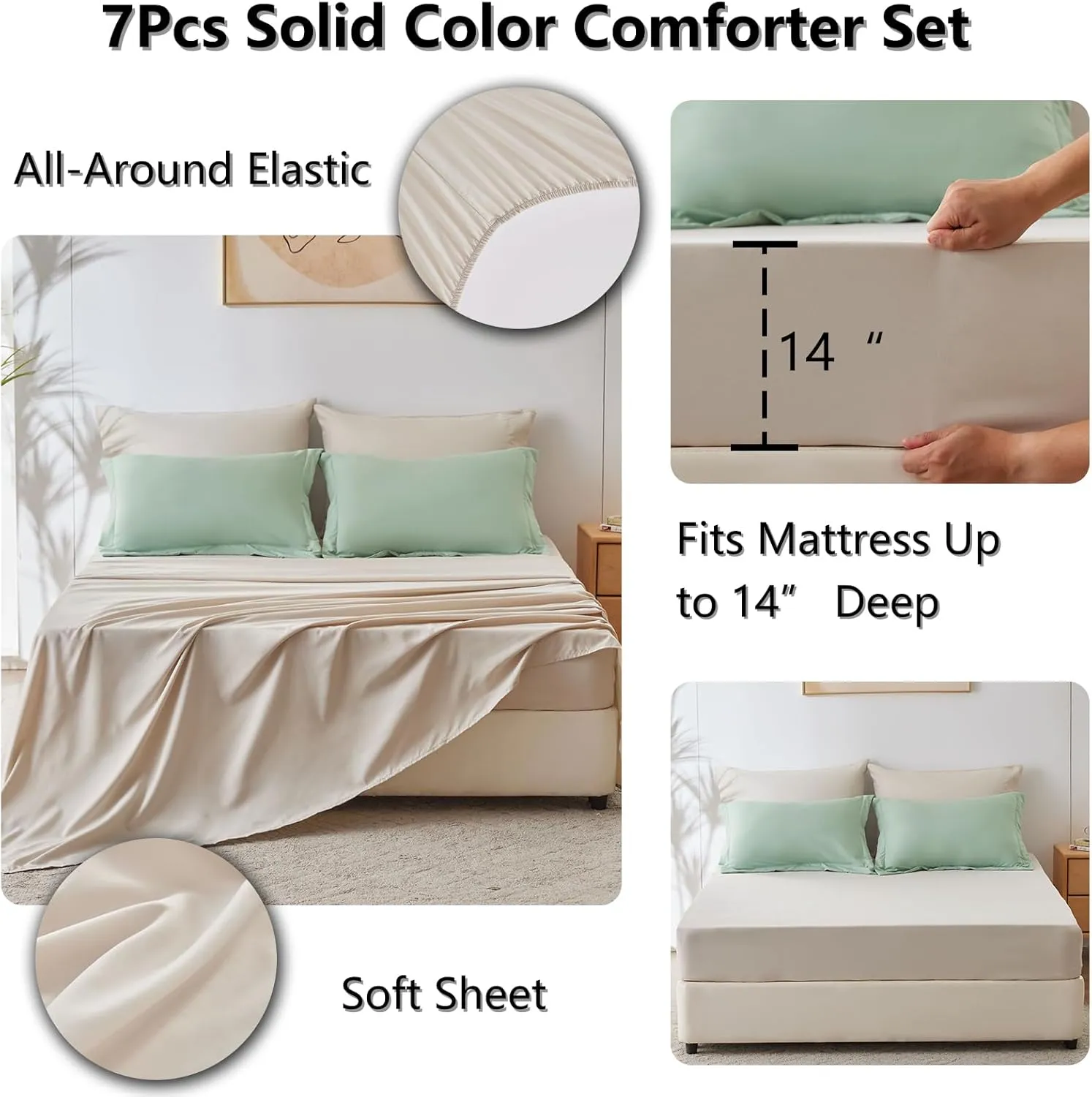 CozyLux California King Size Comforter Set Sage Green 7 Pieces Cal King Bedding Set with Comforter, Flat Sheets, Fitted Sheet, Pillowcases & Shams, Contrasting Design Boho Bed in a Bag for All Season