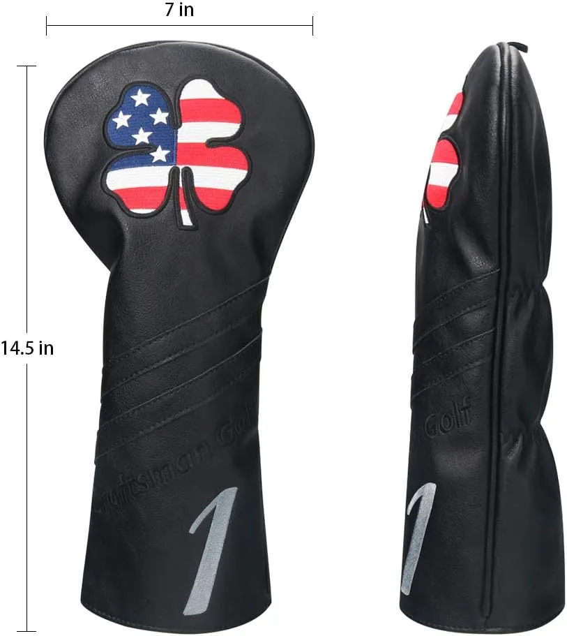 Craftsman Golf USA US Flag Clover Leather Black Driver Fairway Wood Rescue Hybrid Putter Cover Headcovers Also for Customization Version with Your Name Stitched